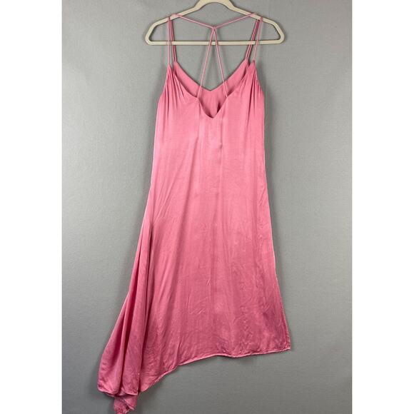Zara Satin Slip Dress Womens Small Pink Asymmetrical Flowy Feminine Y2k - Picture 8 of 13